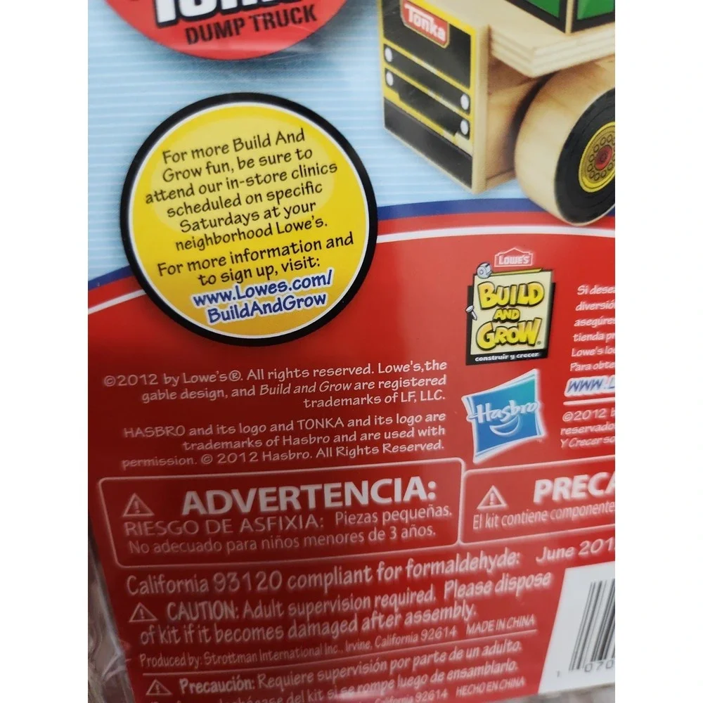 Lowe's 2012 Build And Grow Tonka Dump Truck Wood Toy Model Kit Hasbro New